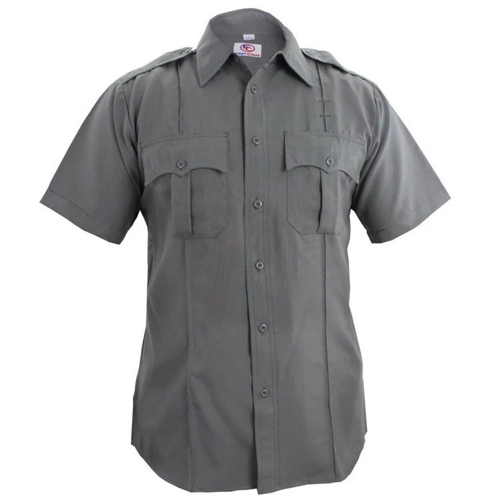 First Class 100% Polyester Short Sleeve Uniform Shirt Gray Size L